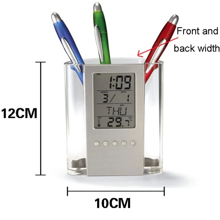 TBD01265579_1.webp Transparent Desk Clock Pencil Holder Removable Desktop Table Digital Clock - Image 2