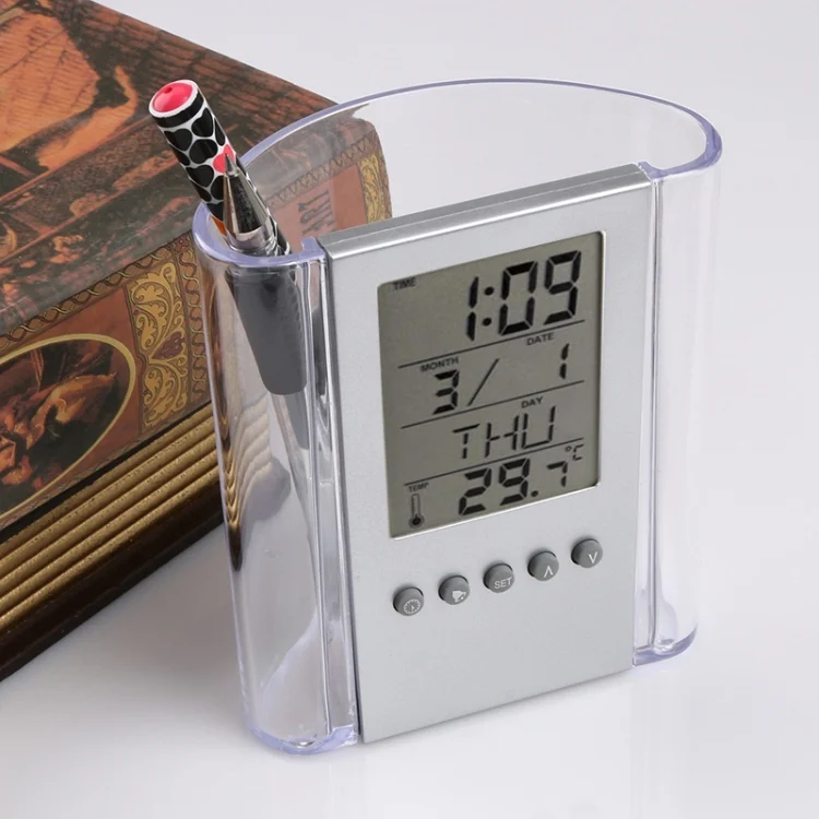 TBD01265579_4.webp Transparent Desk Clock Pencil Holder Removable Desktop Table Digital Clock - Image 5