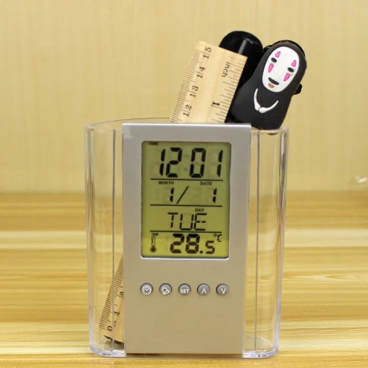 TBD01265579_6.webp Transparent Desk Clock Pencil Holder Removable Desktop Table Digital Clock - Image 7