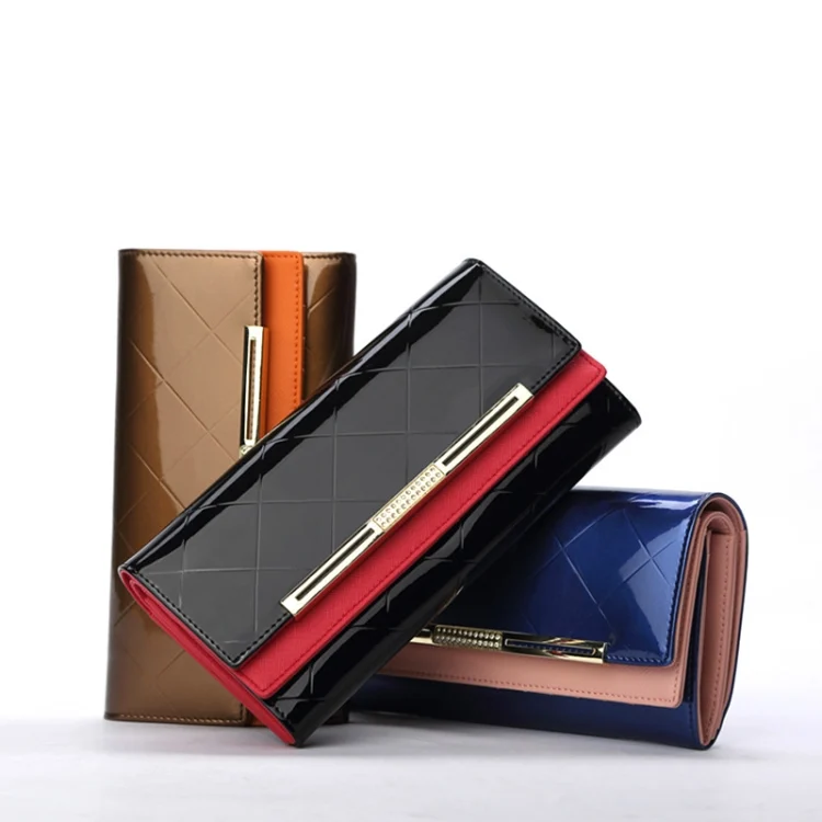 TBD0133401901A_3.webp Cowhide Leather Wallet Luxury Design Ladies Party Clutch Patent Leather Purses Long Card Holder - Image 4