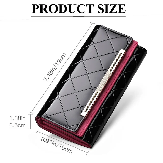 TBD0133401901A_6.webp Cowhide Leather Wallet Luxury Design Ladies Party Clutch Patent Leather Purses Long Card Holder - Image 7
