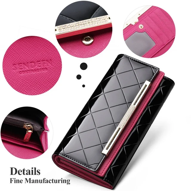 TBD0133401901A_8.webp Cowhide Leather Wallet Luxury Design Ladies Party Clutch Patent Leather Purses Long Card Holder - Image 9