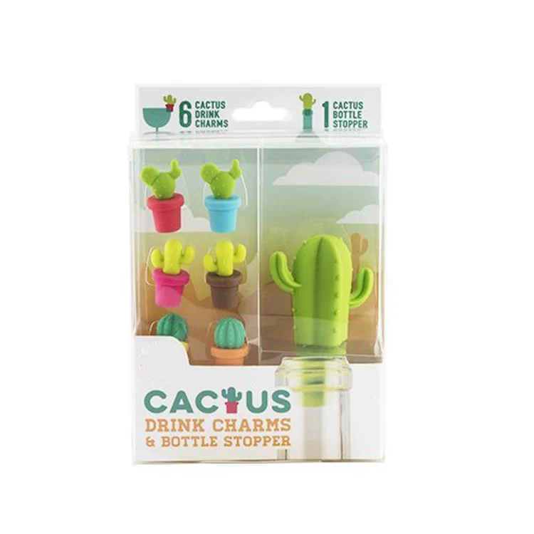 TBD01336724_1.webp 7 in 1 Creative Cactus Silicone Wine Bottle Stopper + Wine Glass Marker Set - Image 2