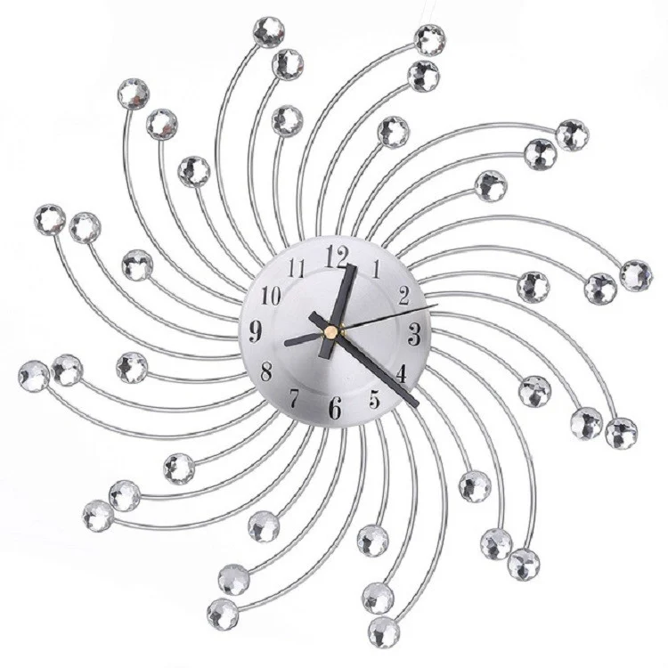 TBD0137545801A_1.webp Wrought Iron Crystal Wall Clock Mute Metal Wall Clock for Living Room Bedroom - Image 2