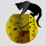 3D Acrylic Cat Mirror Wall Clock DIY Fashion Home Decoration