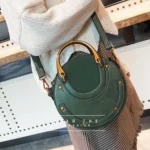 Circular Scrub PU Leather Women Bags Retro Handbag Shoulder Mini Bag - Image 11