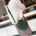 Circular Scrub PU Leather Women Bags Retro Handbag Shoulder Mini Bag - Image 12