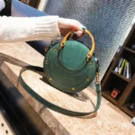 Circular Scrub PU Leather Women Bags Retro Handbag Shoulder Mini Bag - Image 13