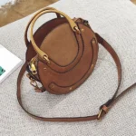 Circular Scrub PU Leather Women Bags Retro Handbag Shoulder Mini Bag - Image 14