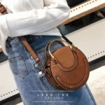 Circular Scrub PU Leather Women Bags Retro Handbag Shoulder Mini Bag - Image 5