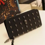 Women Metal Skull Wallet Card Leather Wristlet Handbags - Image 8