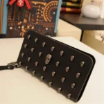 Women Metal Skull Wallet Card Leather Wristlet Handbags - Image 9
