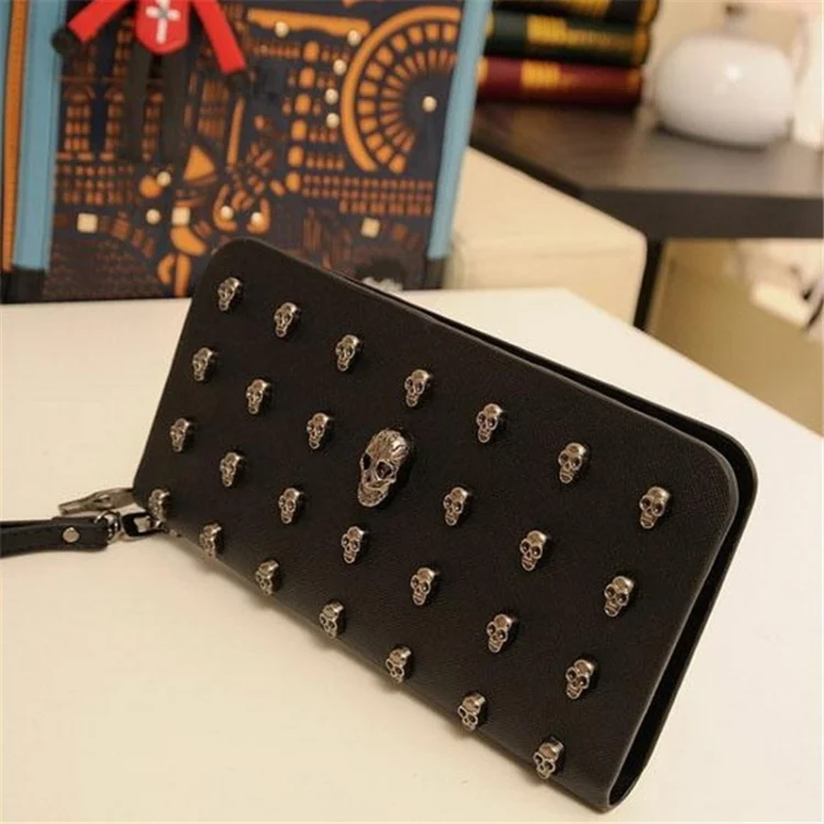 TBD01564180_8.webp Women Metal Skull Wallet Card Leather Wristlet Handbags - Image 9
