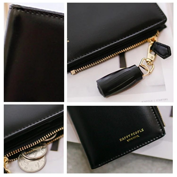 TBD0170278501B_4.webp Brief Design Bifold Tassel Women Wallet PU Leather Short Credit Card Holder Purse - Image 5