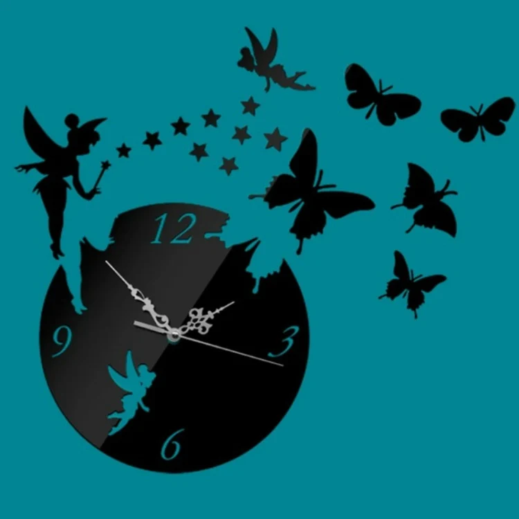Butterfly Star 3D Acrylic Stereo Living Room Bedroom Decorating Mirror Wall Clock