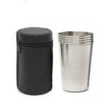 2 Sets Outdoor Mini Stainless Steel Small Wine Glass Hiking Camping Travel Portable Drinking Cup Set with Leather Case