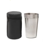 2 Sets Outdoor Mini Stainless Steel Small Wine Glass Hiking Camping Travel Portable Drinking Cup Set with Leather Case - Image 2