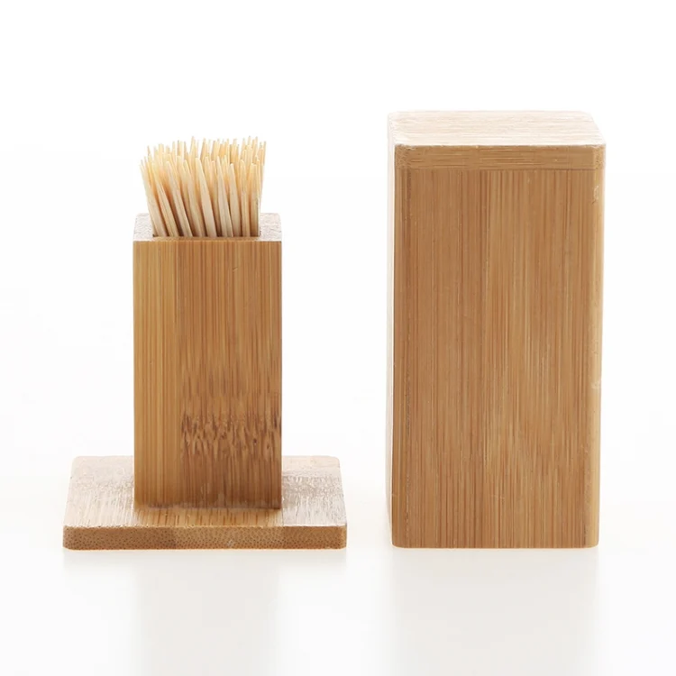 TBD01778731_2.webp 2 PCS Natural Bamboo Toothpick Box Square Restaurant Hotel Toothpick Can with Lid - Image 3