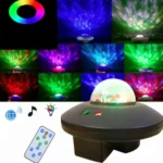 LED Water Wave Laser Starry Sky Projector Light USB Remote Control Bluetooth Voice Control Laser Light Rotating Magic Ball Light