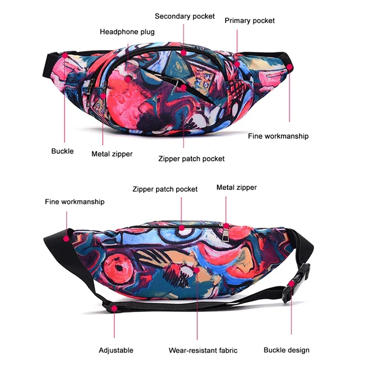 TBD0190603401A_2.webp Color Printing Multi-function Casual Pockets Ladies Outdoor Purse Waist Bag - Image 3