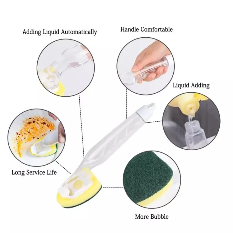 TBD0191012601A_3.webp Kitchen Plastic Long Handle Cleaning Brush Automatic Adding Liquid Brush Removable Sponge Brush - Image 4
