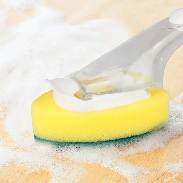 TBD0191012601A_4.webp Kitchen Plastic Long Handle Cleaning Brush Automatic Adding Liquid Brush Removable Sponge Brush - Image 5