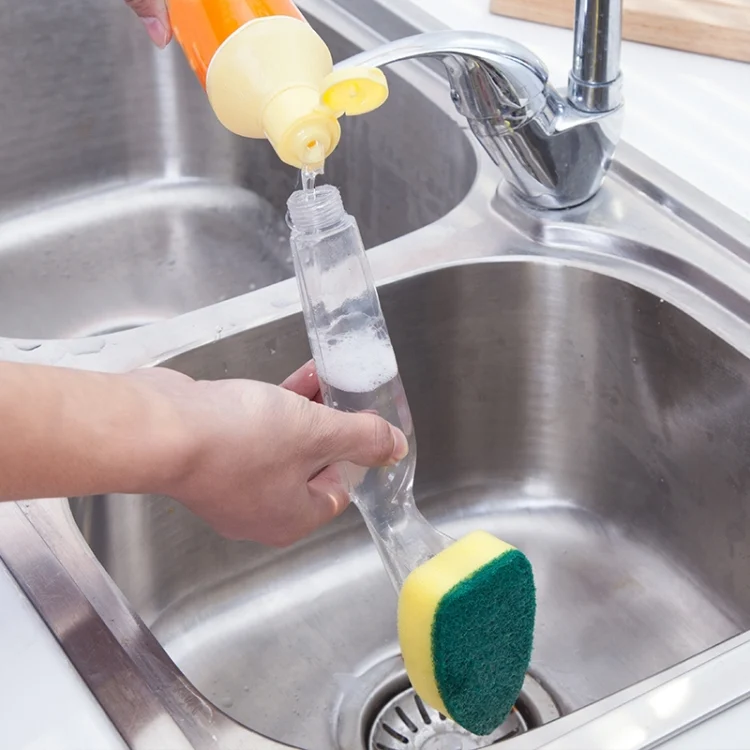 TBD0191012601A_5.webp Kitchen Plastic Long Handle Cleaning Brush Automatic Adding Liquid Brush Removable Sponge Brush - Image 6