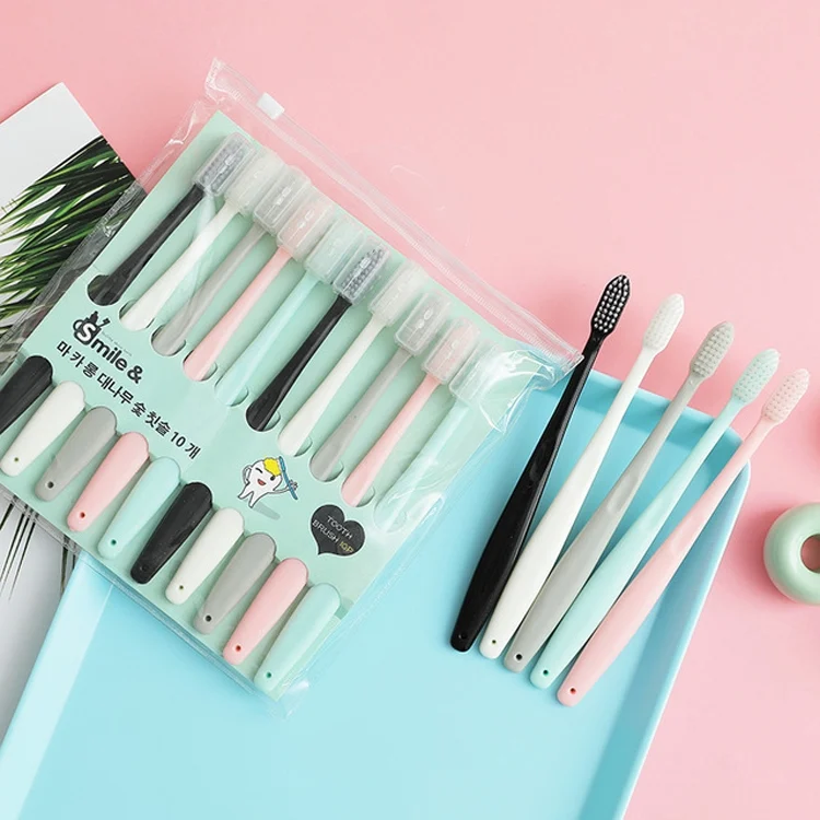 TBD01910631_3.webp 10 in 1 Household Macaron Bamboo Charcoal Adult Ice Cream Soft Hair Toothbrush - Image 4