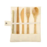 Travel Creative Bamboo Straw Dinnerware Knives Fork Spoon Chopsticks Set with Cloth Bag - Image 2