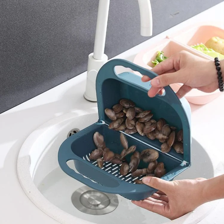 TBD0191552201C_6.webp Kitchen Household Creative Folding Fruit Basket Plastic Vegetable Draining Basket - Image 7