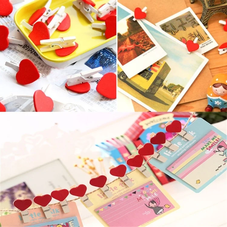 TBD01921380_4.webp 50 PCS Mini Red Heart Love Wooden Photo Paper Peg Pin Clothespin Craft Postcard Clips - Image 5
