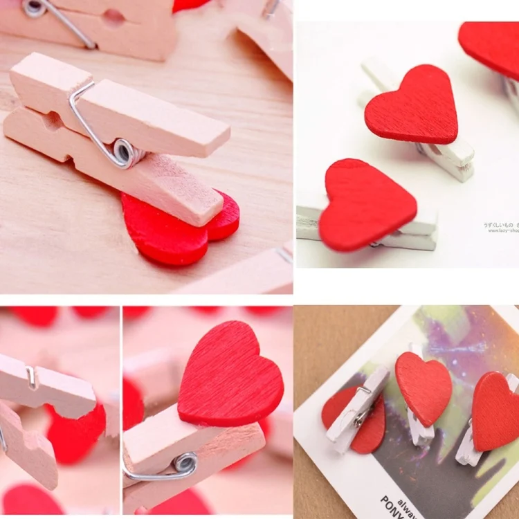 TBD01921380_5.webp 50 PCS Mini Red Heart Love Wooden Photo Paper Peg Pin Clothespin Craft Postcard Clips - Image 6
