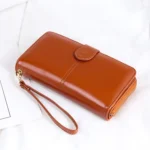 Ladies Oil Wax Leather Retro Long Large Capacity Multifunctional Wallet Clutch Bag - Image 5