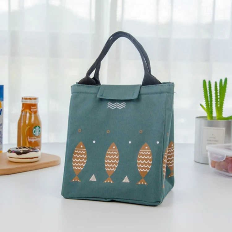 Portable Lunch Bag Oxford Cloth Fish Pattern Large Capacity Container Thermal Insulated Cooler