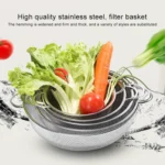 Stainless Steel Round Wash Basket Binaural Wash Rice Basket Drain Basin - Image 5