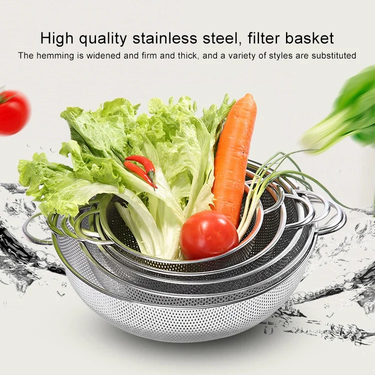 TBD0194832501_4.webp Stainless Steel Round Wash Basket Binaural Wash Rice Basket Drain Basin - Image 5