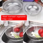 Stainless Steel Round Wash Basket Binaural Wash Rice Basket Drain Basin - Image 6