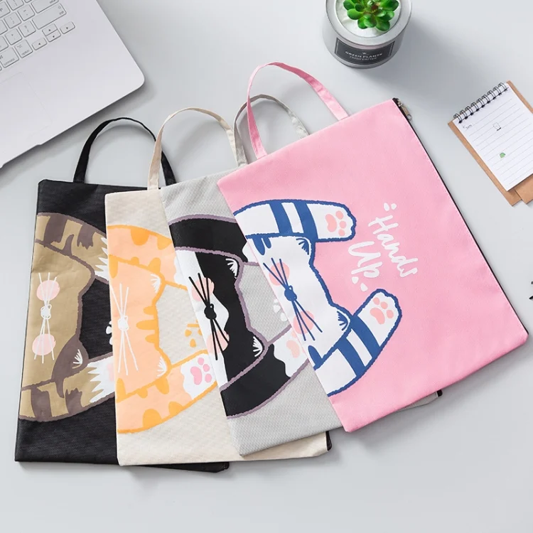 TBD0196176001D_3.webp Cute Small Fresh Cartoon Cat A4 File Bag School Office Supplies Canvas Storage Bag - Image 4