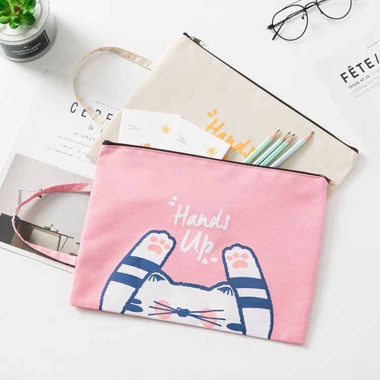 TBD0196176001D_4.webp Cute Small Fresh Cartoon Cat A4 File Bag School Office Supplies Canvas Storage Bag - Image 5