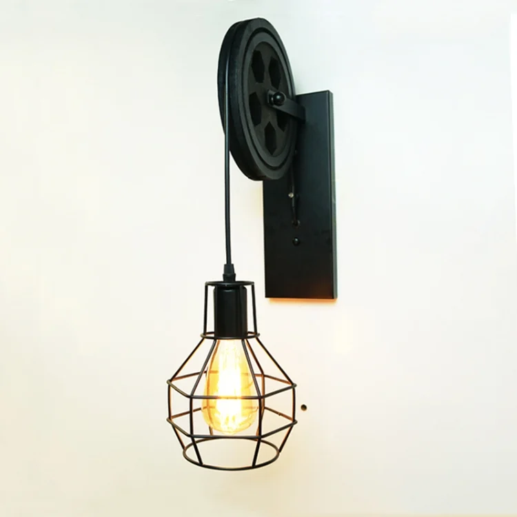 TBD0200871801A.webp 40W Grenade Retro Wrought Iron Pulley Lifting Wall Lamp Corridor Aisle Porch Wall Lamp - Image 1