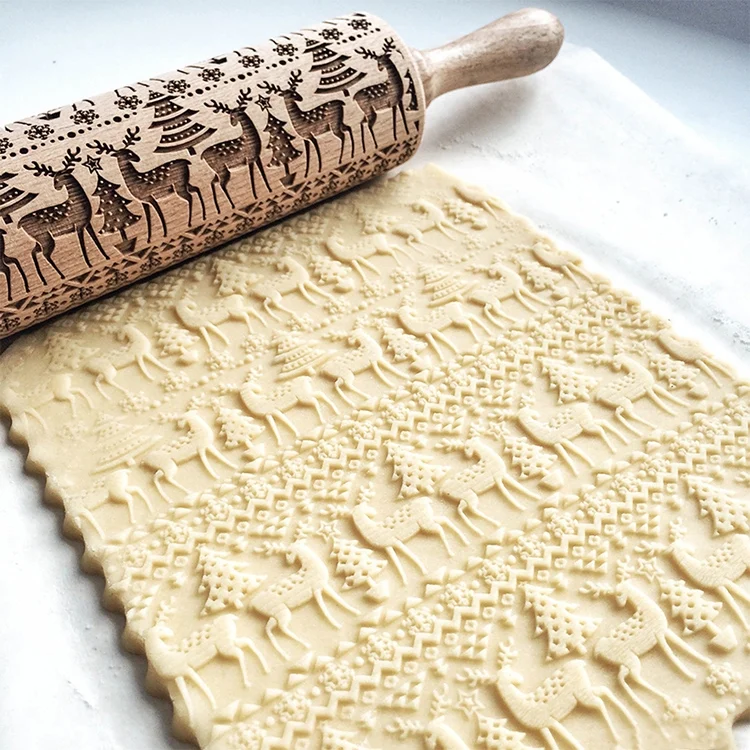 TBD0202718801A_3.webp Christmas Embossing Rolling Pin Baking Cookies Fondant Cake Dough Engraved Roller - Image 4