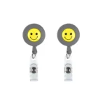 2 PCS ID Easy-to-pull Buckle Smiling Face Holder Name Tag Card Key Badge Retractable Holder