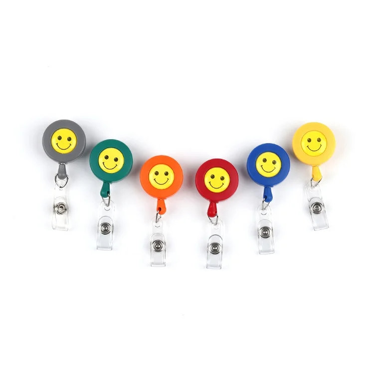 TBD0203021801A_1.webp 2 PCS ID Easy-to-pull Buckle Smiling Face Holder Name Tag Card Key Badge Retractable Holder - Image 2