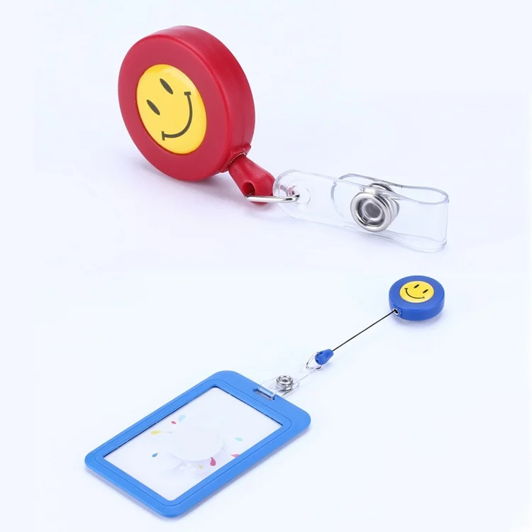TBD0203021801A_4.webp 2 PCS ID Easy-to-pull Buckle Smiling Face Holder Name Tag Card Key Badge Retractable Holder - Image 5