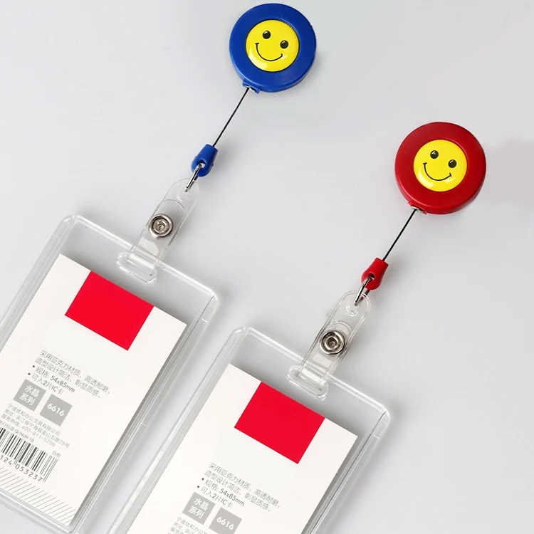 TBD0203021801A_5.webp 2 PCS ID Easy-to-pull Buckle Smiling Face Holder Name Tag Card Key Badge Retractable Holder - Image 6