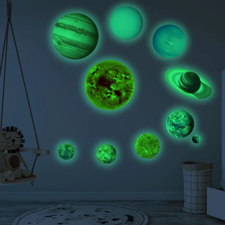 TBD0203082401A.webp E wall Planet Solar System Fluorescent Wall Stickers Room Bedroom Luminous Wall Stickers - Image 1