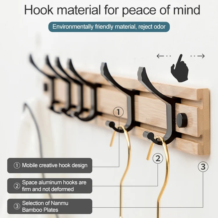 TBD0205551102_6.webp Fashion Wooden Free Punching Hook Coat Rack Hanger Hook for Bedroom Living Room or Wardrobe - Image 7