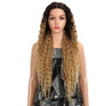 Long Curly Hairpiece High Temperature Fiber Hair 23 Inch Natural Blonde Synthetic Lace Front Wigs - Image 2