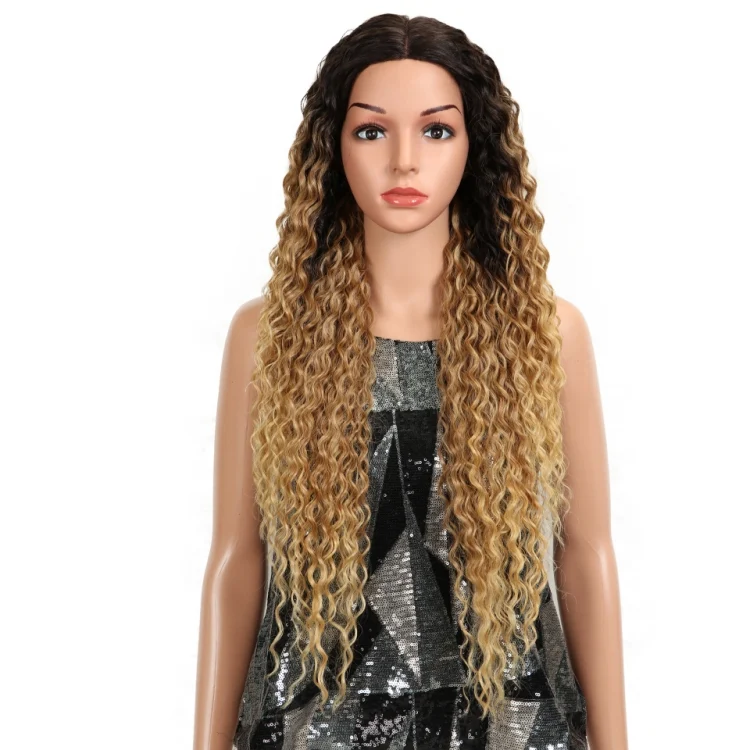 TBD0206804601A_1.webp Long Curly Hairpiece High Temperature Fiber Hair 23 Inch Natural Blonde Synthetic Lace Front Wigs - Image 2