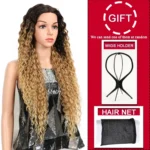 Long Curly Hairpiece High Temperature Fiber Hair 23 Inch Natural Blonde Synthetic Lace Front Wigs - Image 3